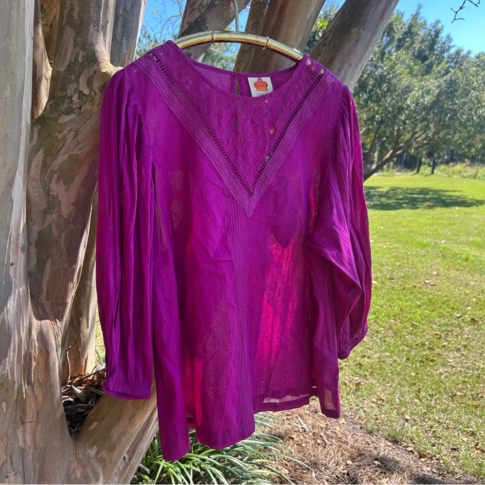 Anthropologie Farm Rio NWT Kelsie Magenta Lace Peasant Puff Sleeve Blouse sz. 1X - Picture 3 of 6